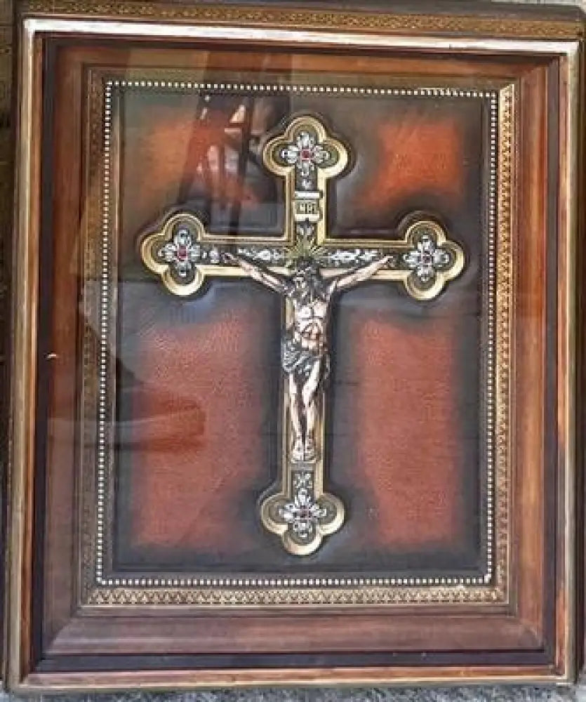 Картина кръст кожа в рамка - antique