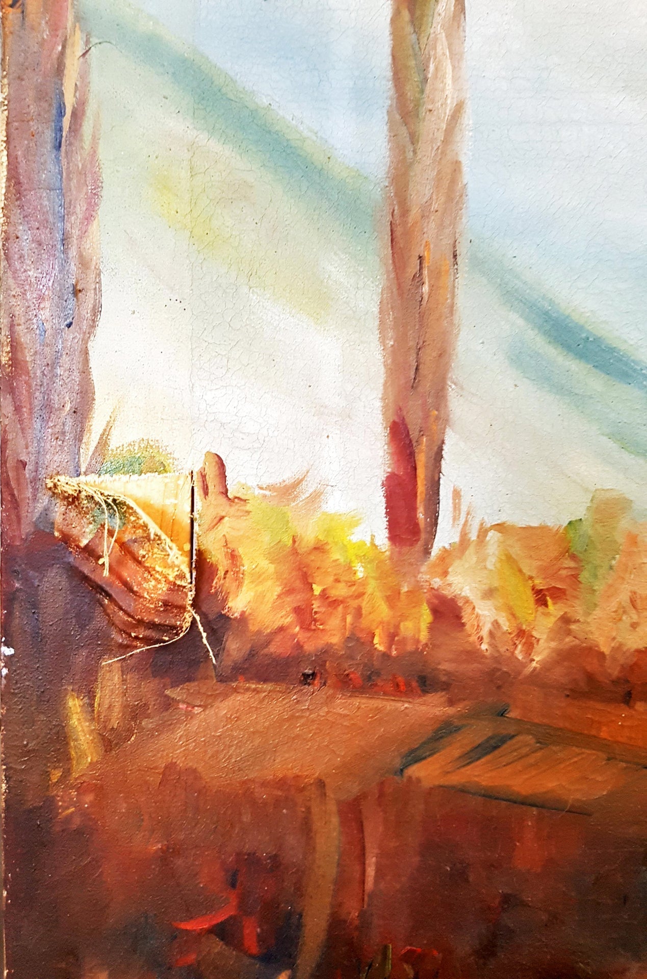 Пейзаж с езеро и тополи- масло. от Т. Русев- 1968 година (1209)