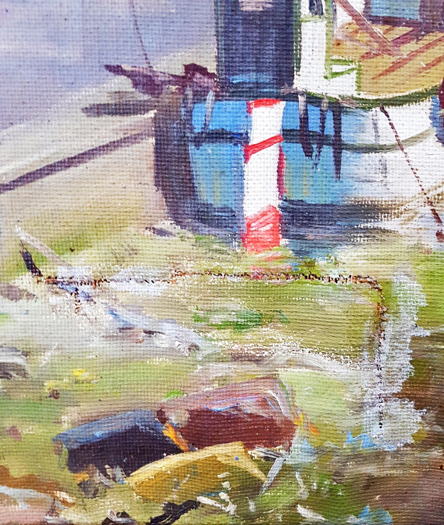 Пейзаж пристан с лодки- масло от Th. Ftiig (1211)