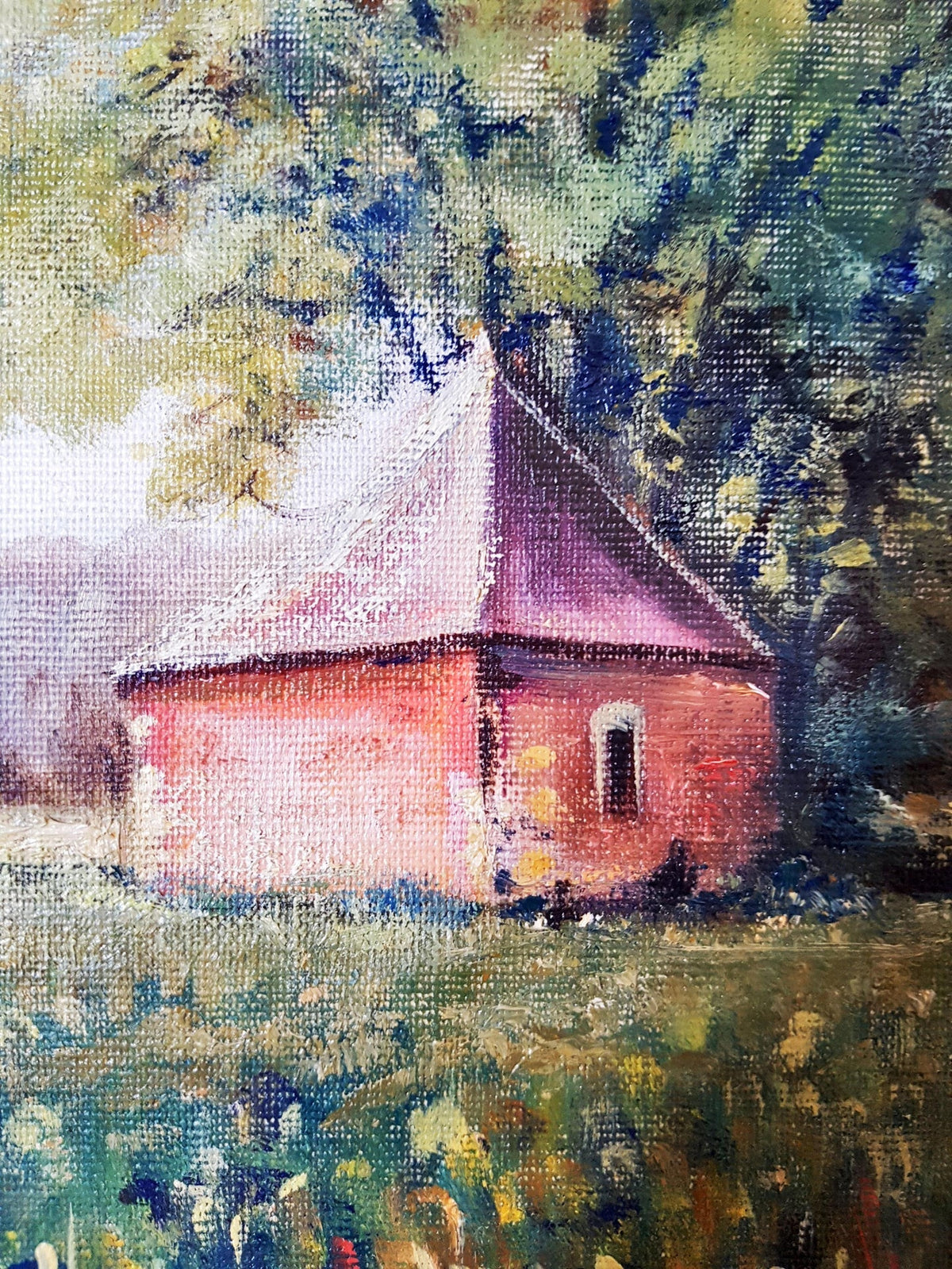 Пейзаж къща в полето- масло (1225)