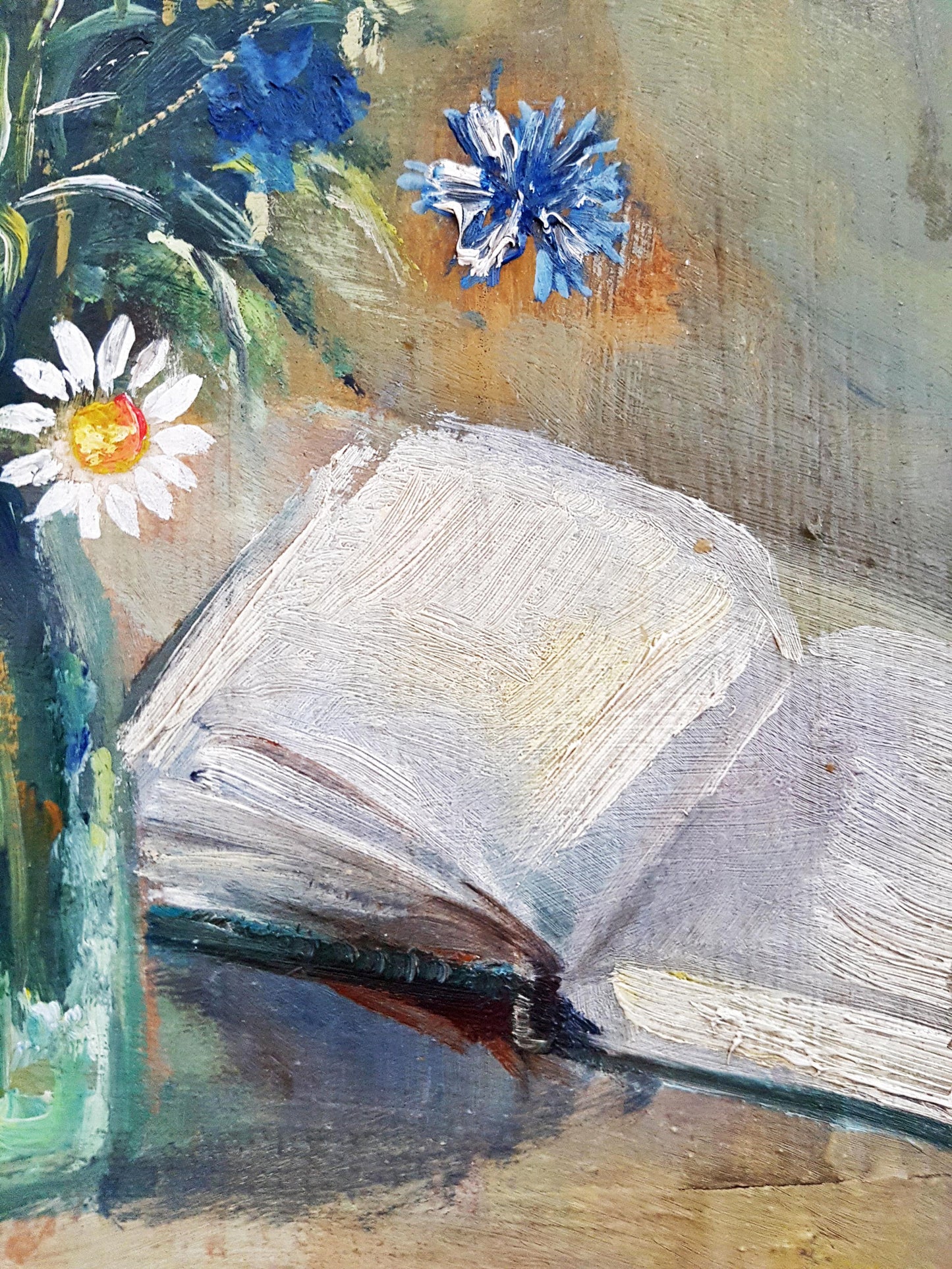 Натюрморт с цветя и книга- масло (1264)