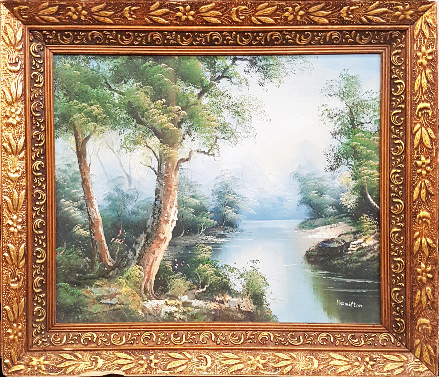 Пейзаж с дървета и река- масло (1265)