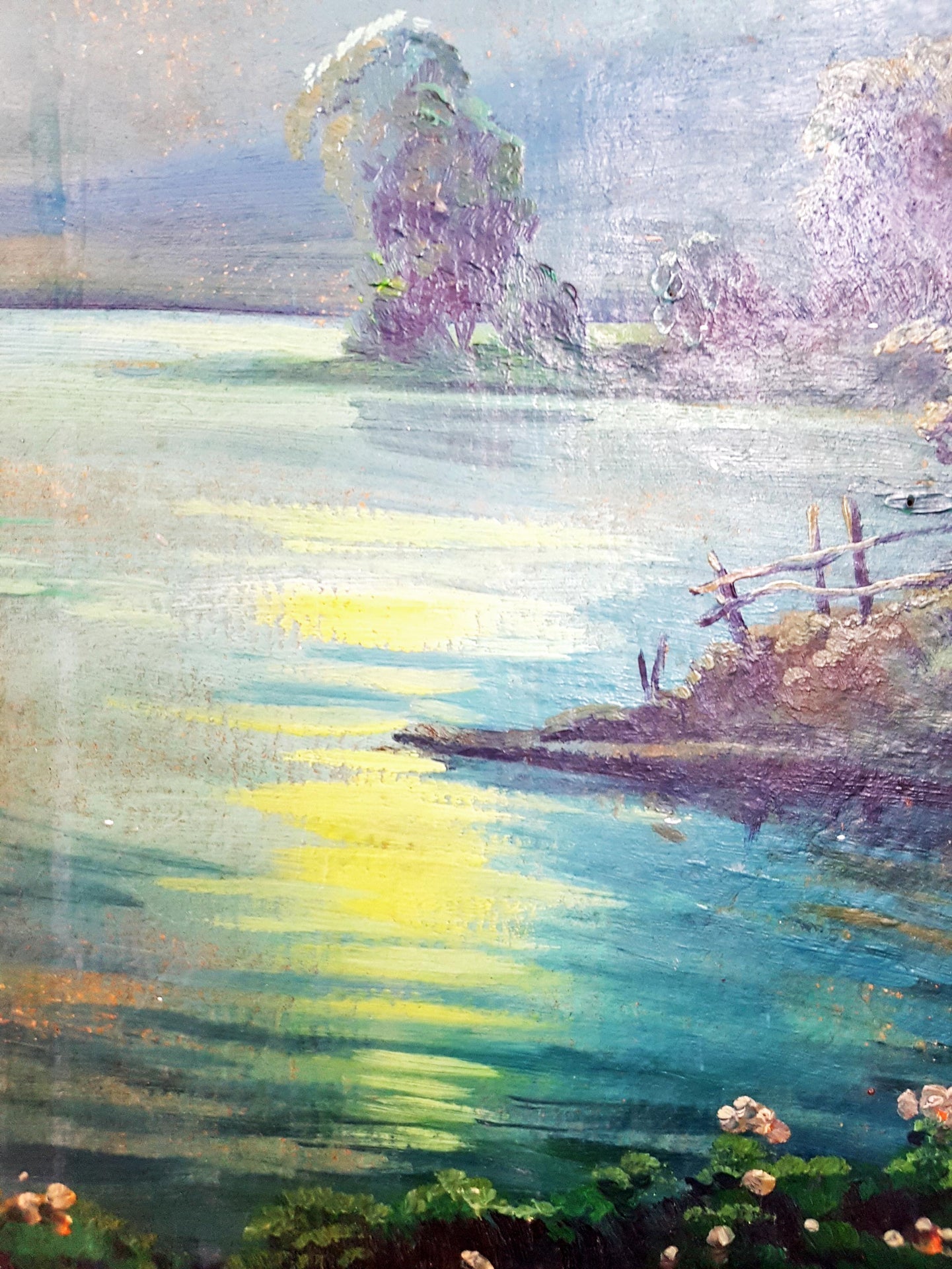 Лунен пейзаж с колиба и езеро - масло (1284)