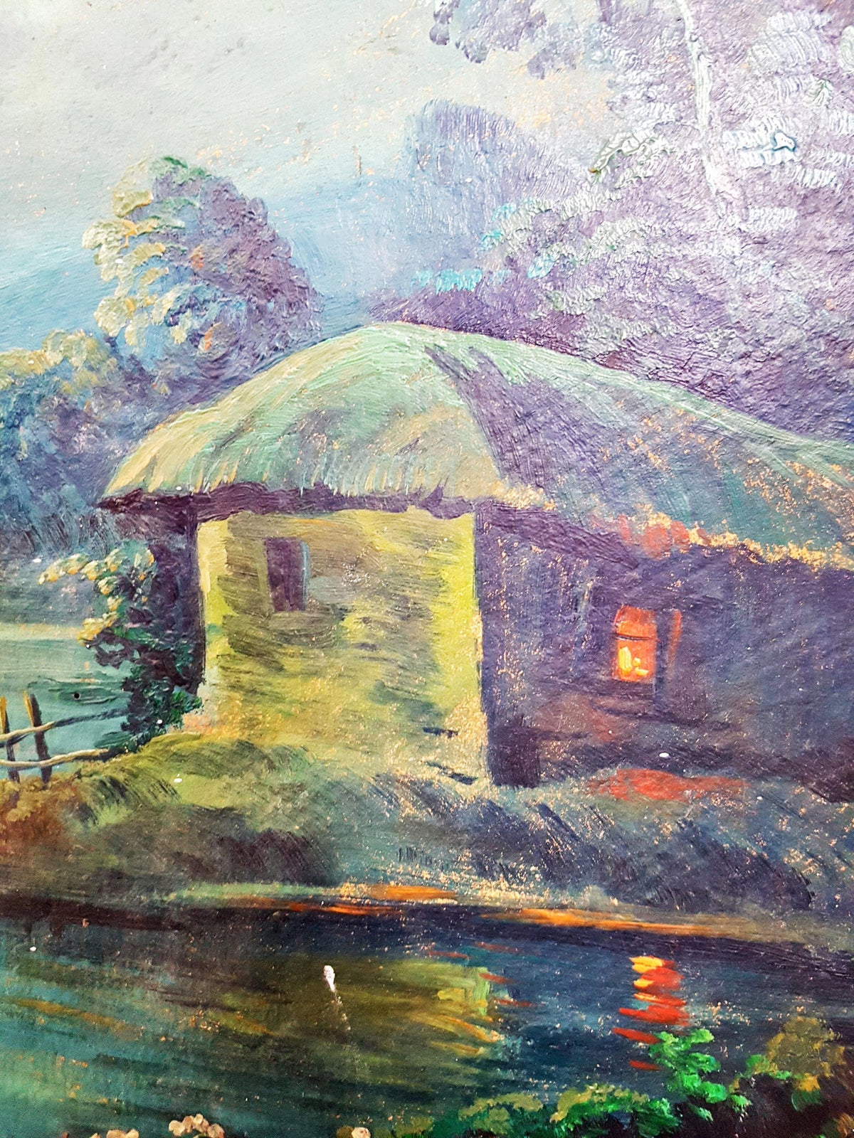 Лунен пейзаж с колиба и езеро - масло (1284)