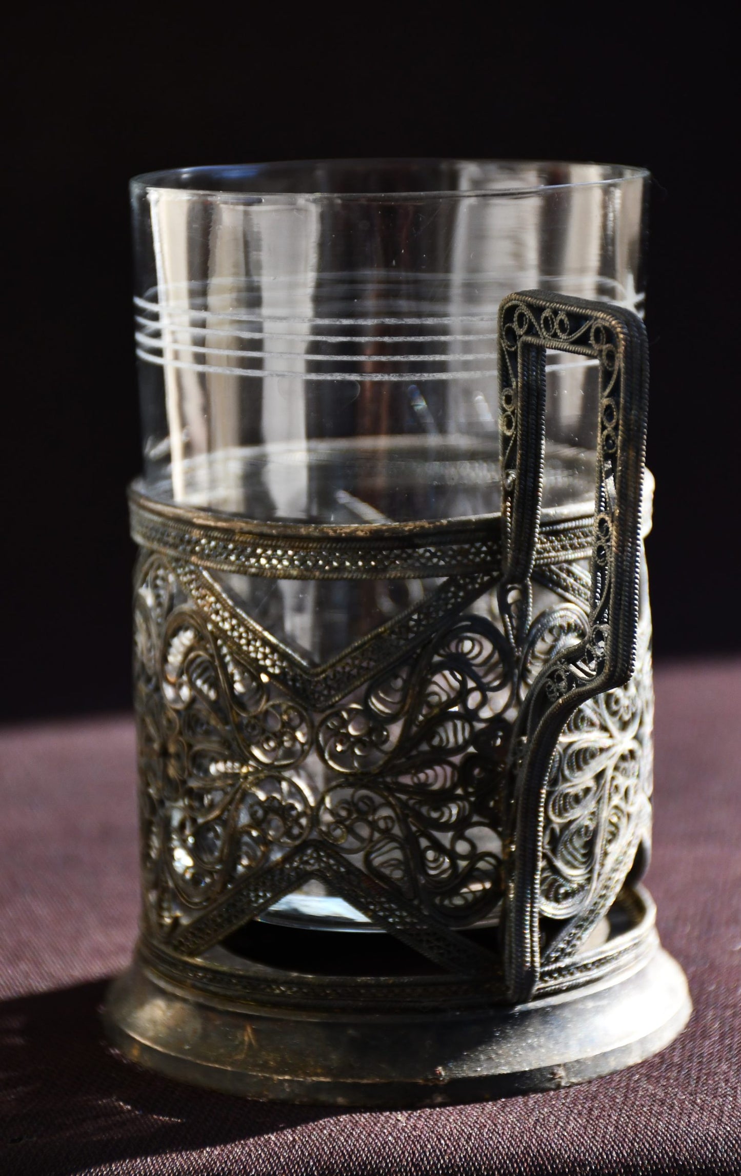 Съветски посребрен филигранен подстаканник с оригинална чаша