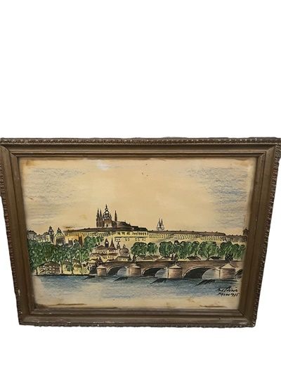 Картина пастел и фулмастер с рамка