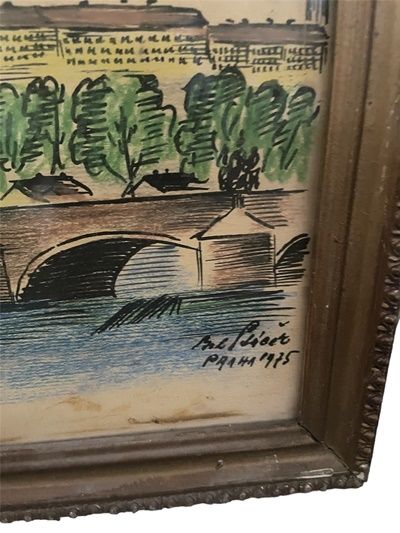 Картина пастел и фулмастер с рамка