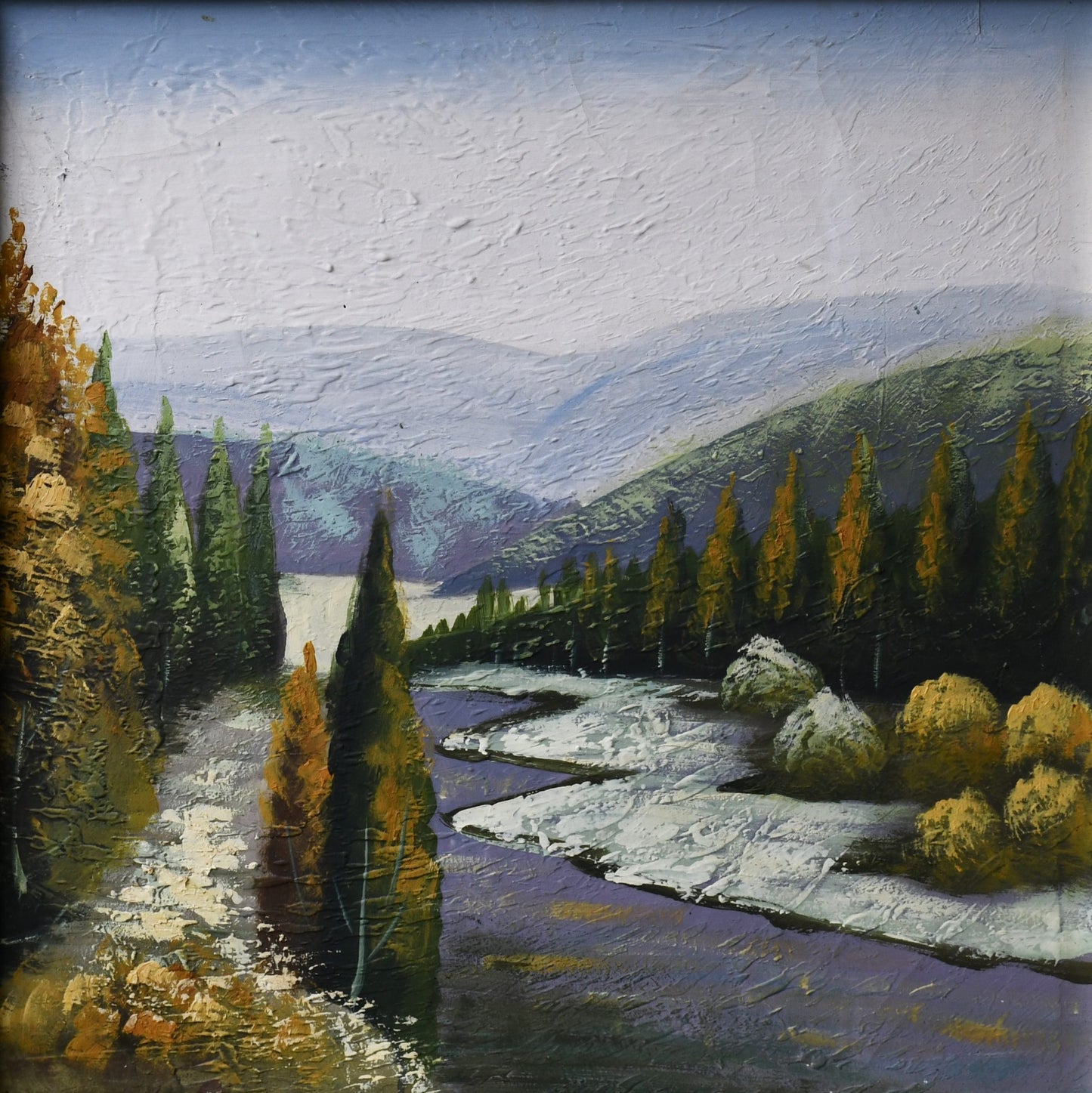 Българска школа (70те) - "Пейзаж с река", маслени бои върху платно