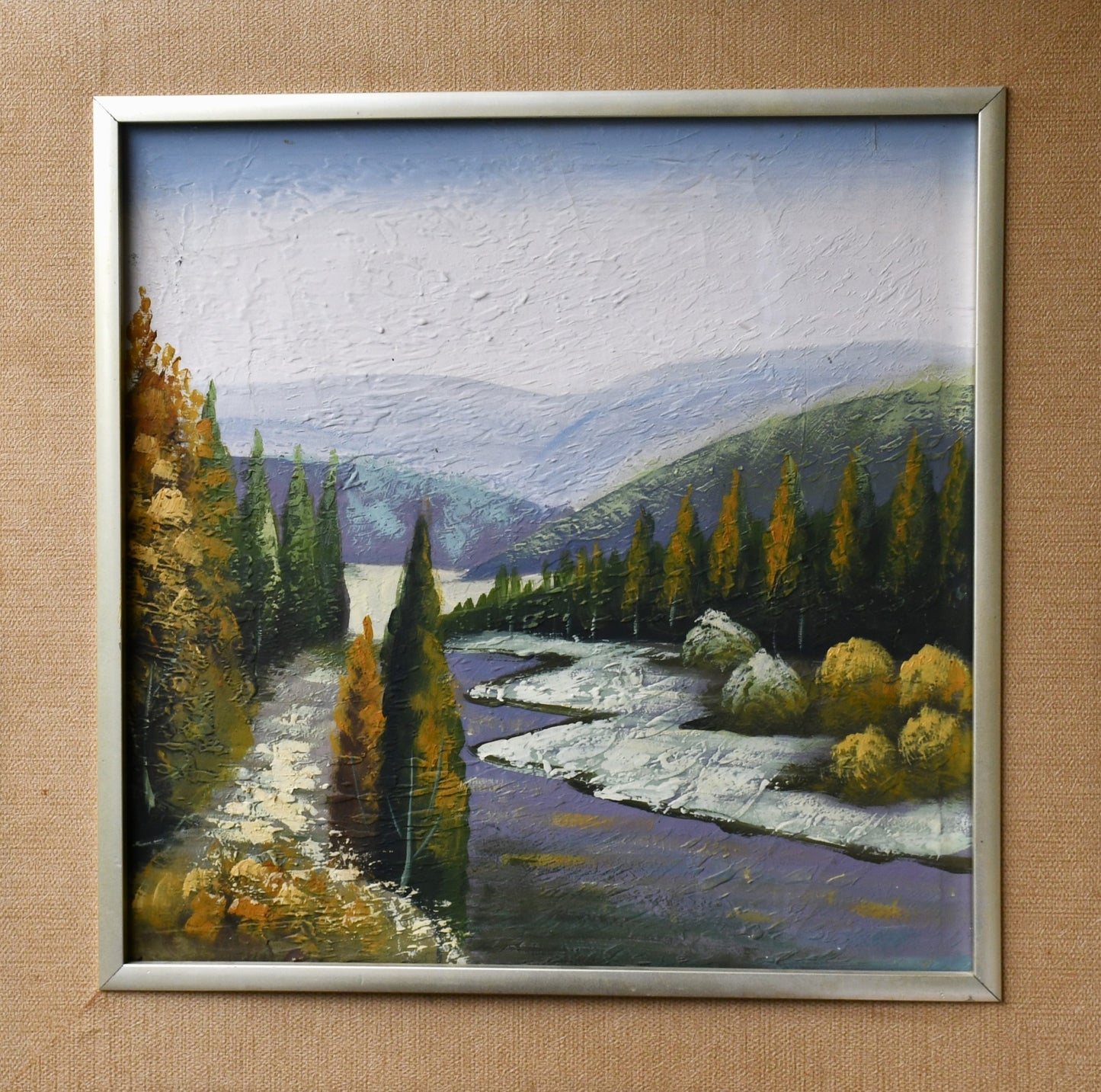 Българска школа (70те) - "Пейзаж с река", маслени бои върху платно