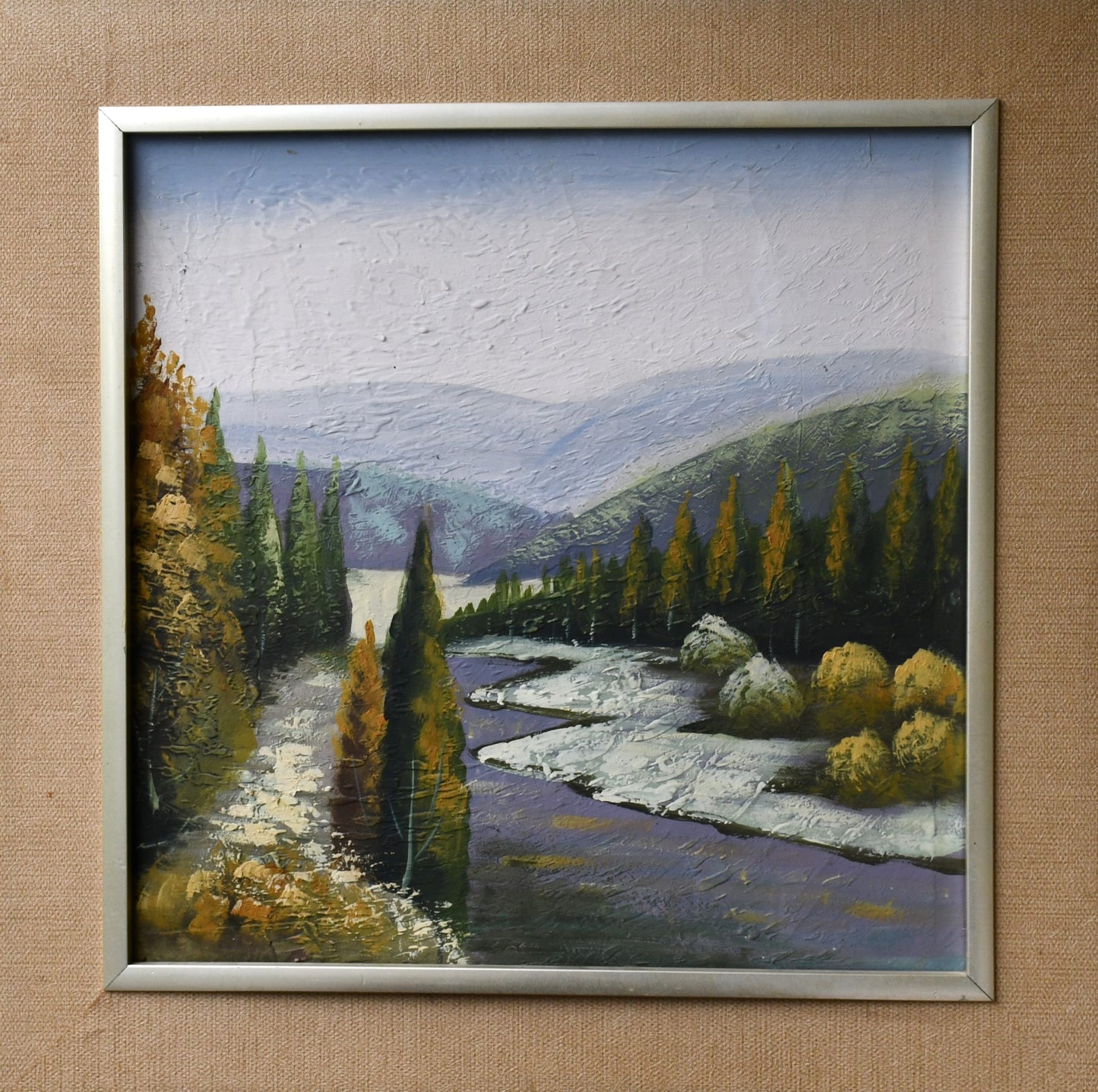 Българска школа (70те) - "Пейзаж с река", маслени бои върху платно