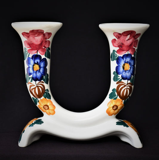 Двоен винтидж свещник - ръчно рисуван