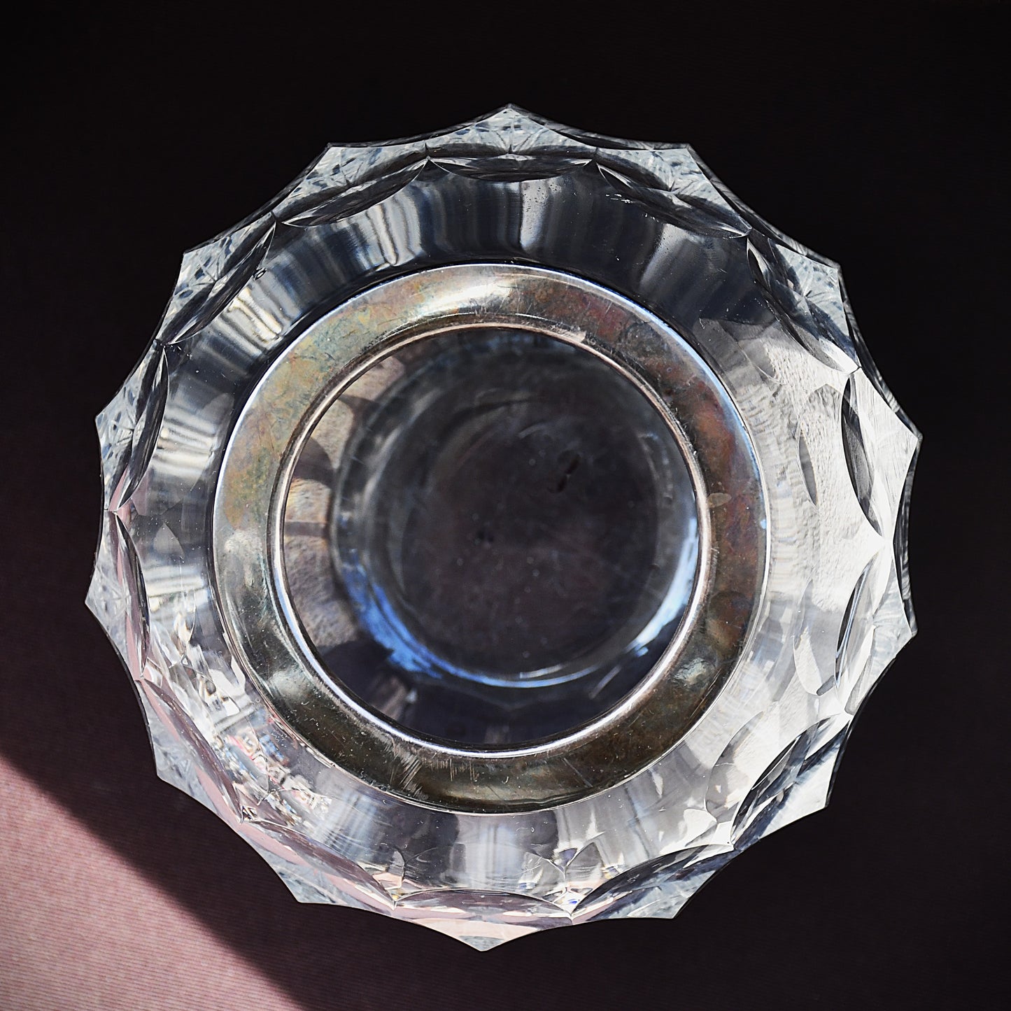 Кристална ваза оп-арт с гърло от сребро 925 - Wilhelm Binder, Западна Германия, 1955-1965