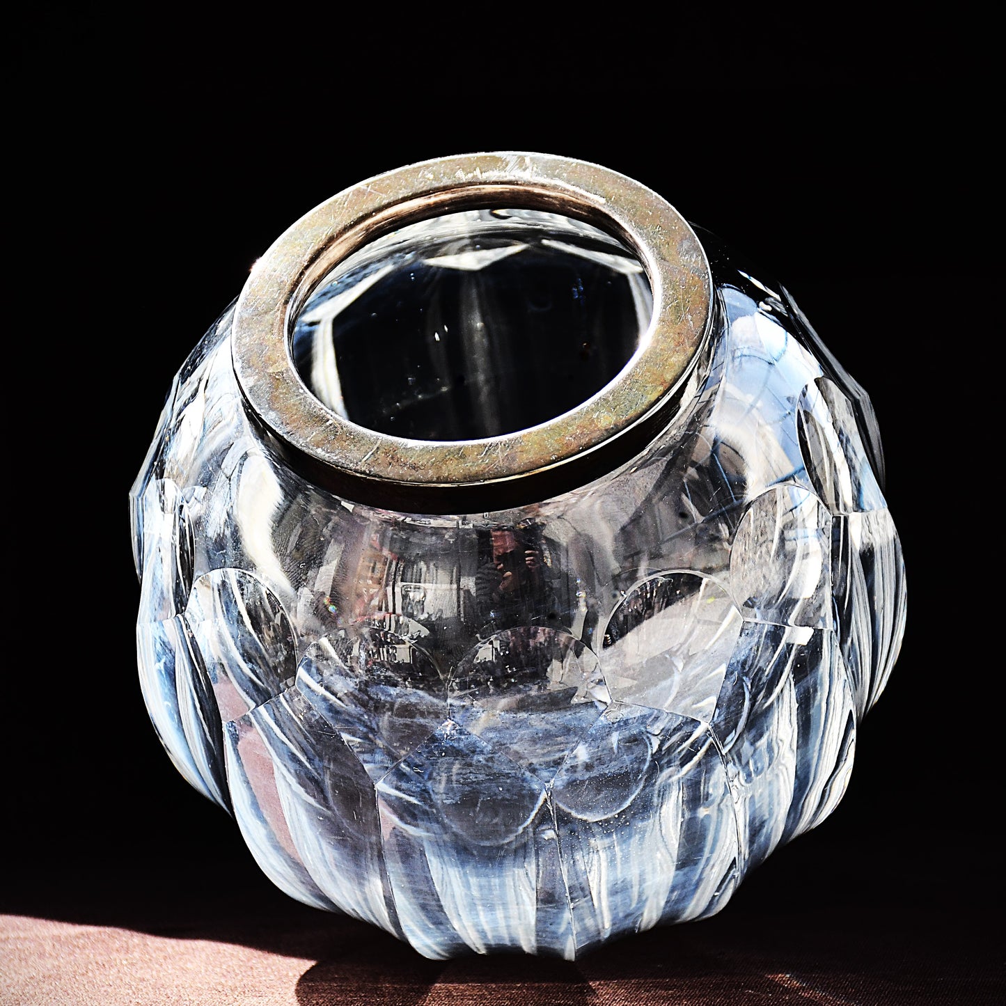 Кристална ваза оп-арт с гърло от сребро 925 - Wilhelm Binder, Западна Германия, 1955-1965