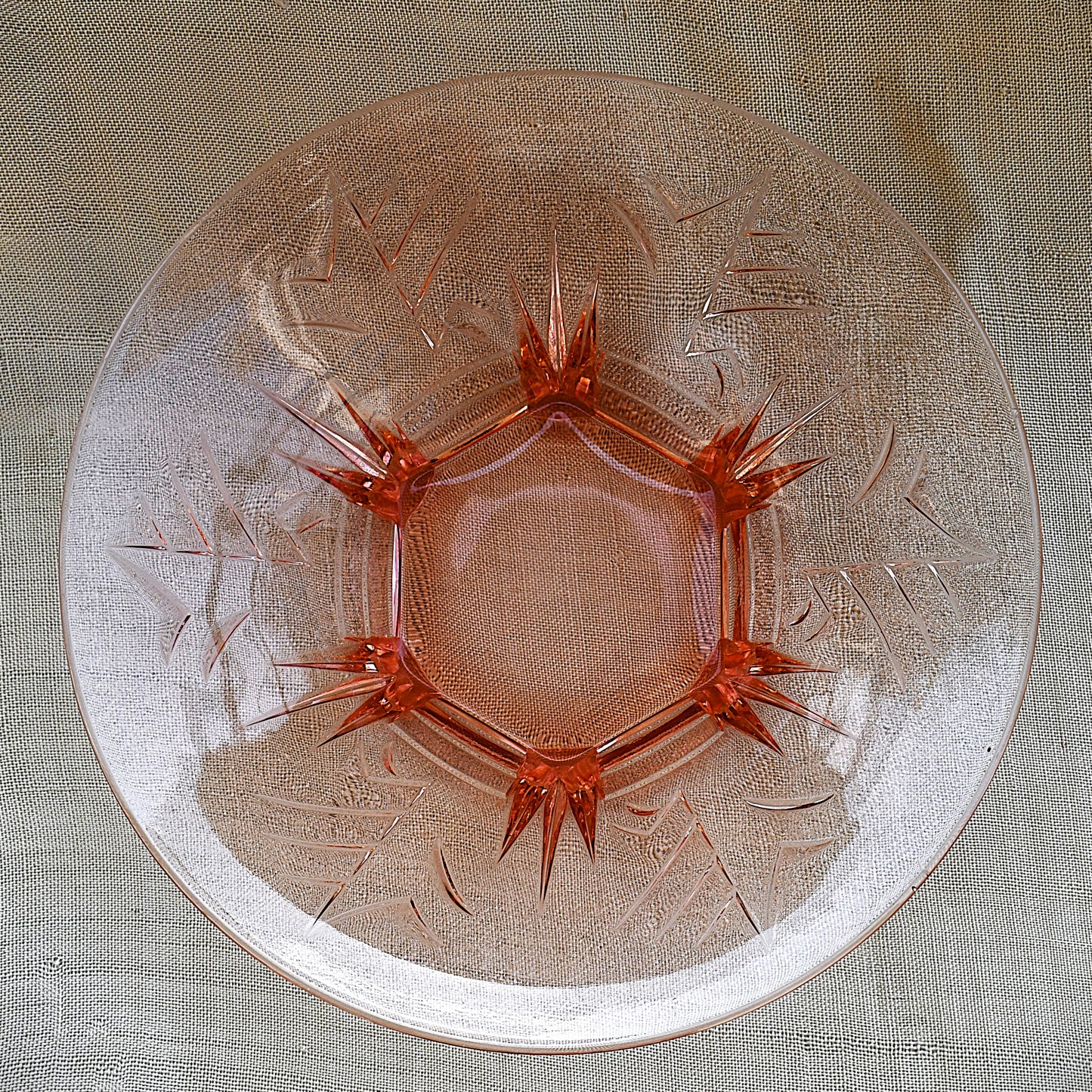 Фруктиера пресовано стъкло розалин, Art Deco, Ankerglas Bernsdorf, Германия, 1930-те