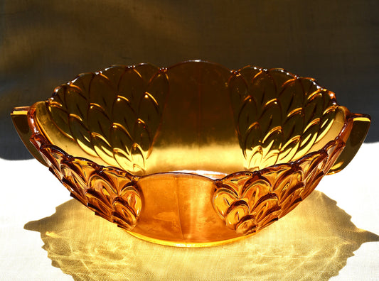Фруктиера Арт Деко, Stolzle, Чехословакия, модел 19072, кехлибарено стъкло, 1930-те
