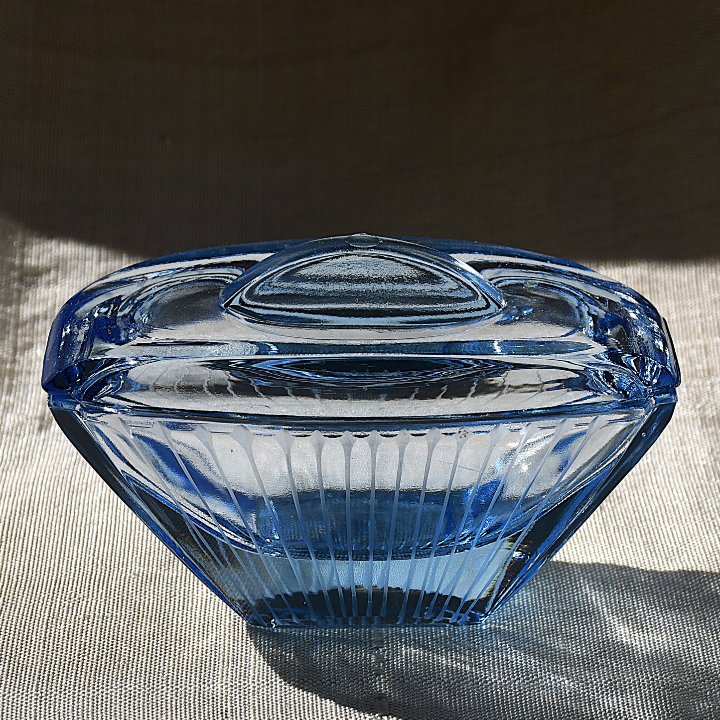 Art Deco кутия за бижута, сапфирено стъкло, Stölzle