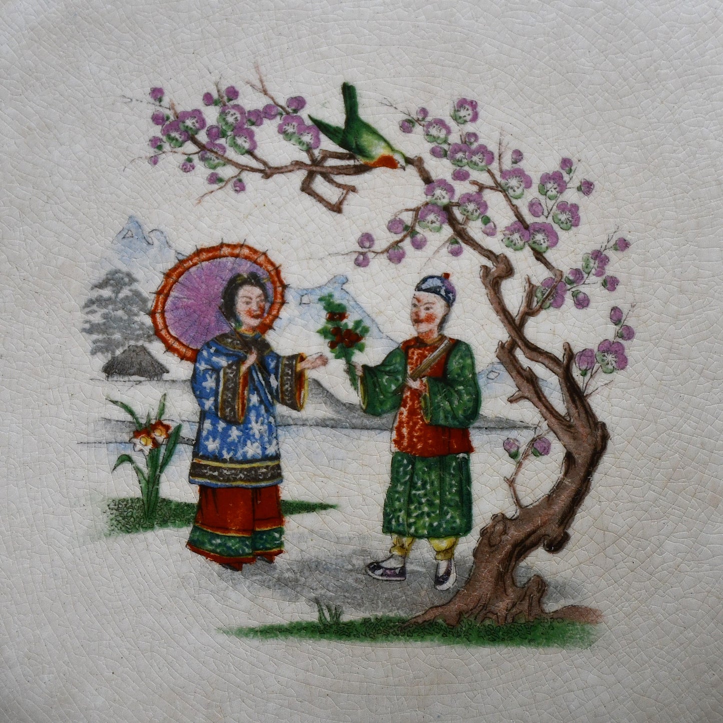 Фаянсово плато Chinoiserie - Кузнецов, Русия, край XIX - начало XX век