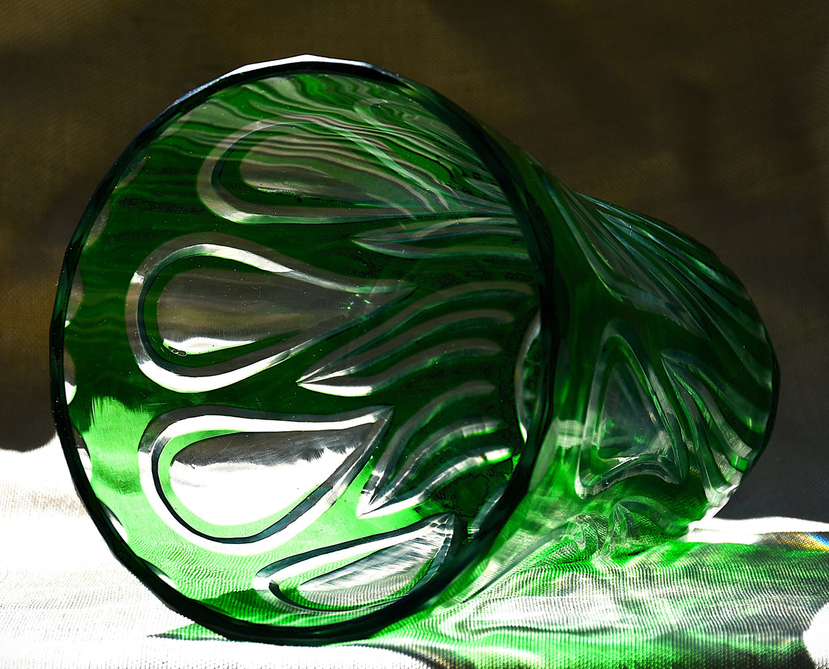 Ваза Бохемия, двуслоен кристал, green-to-clear, 1950-те