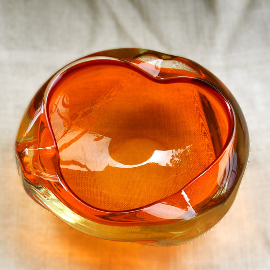 Винтидж пепелник Murano, сомерсо техника, амбър, 60-те год.