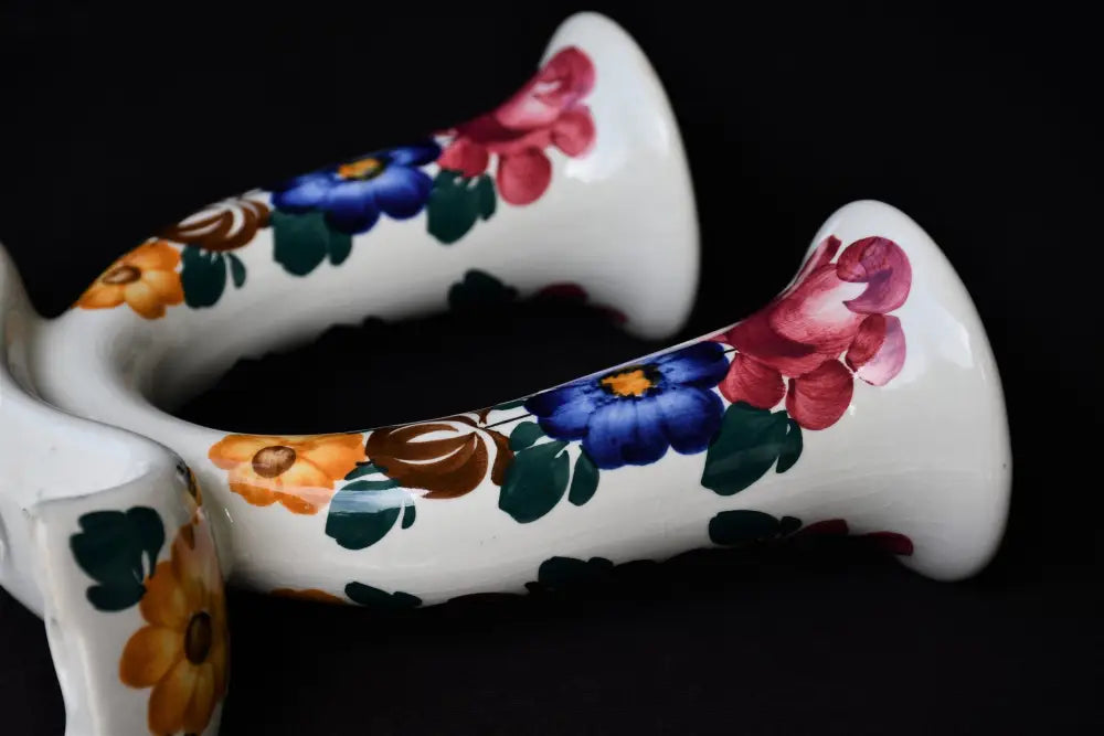 Двоен винтидж свещник - ръчно рисуван - antique