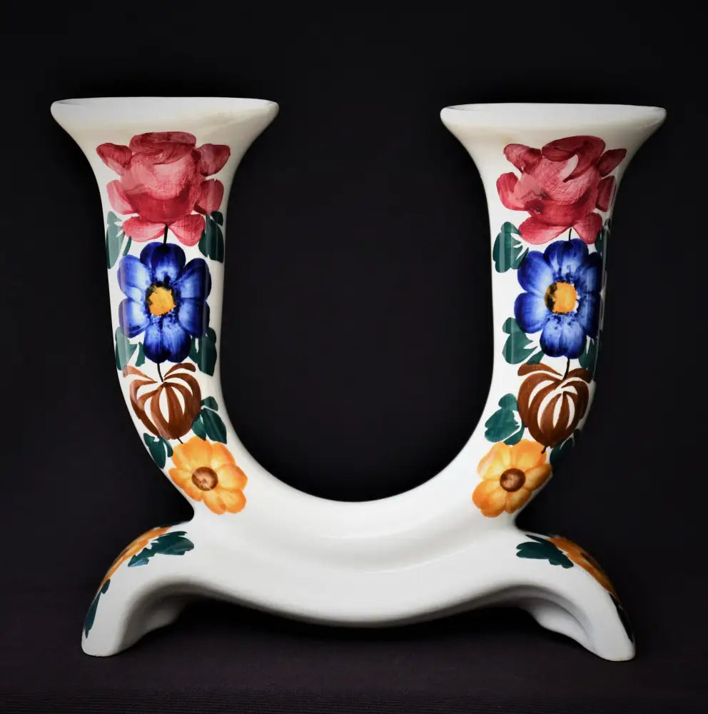 Двоен винтидж свещник - ръчно рисуван - antique