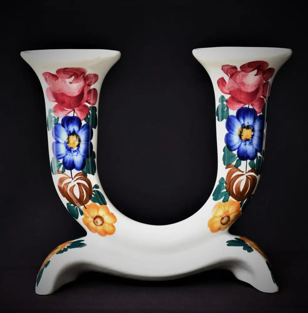 Двоен винтидж свещник - ръчно рисуван - antique