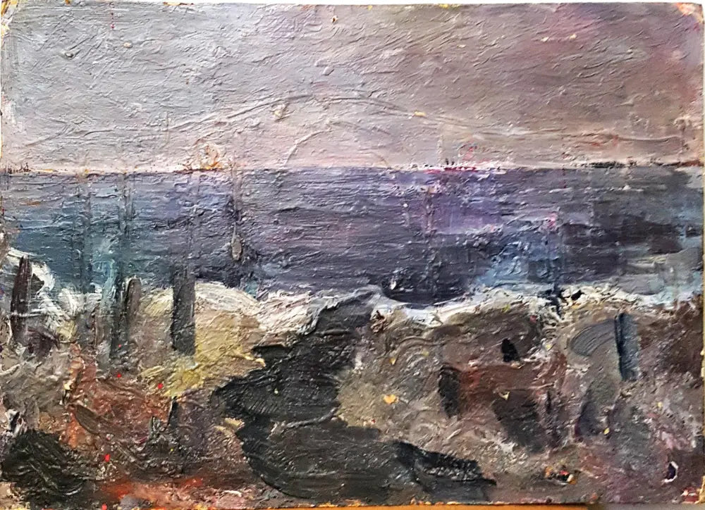 Експресивен морски пейзаж с кораби- масло от неизвестен автор- 1992 година (1154) - Картина