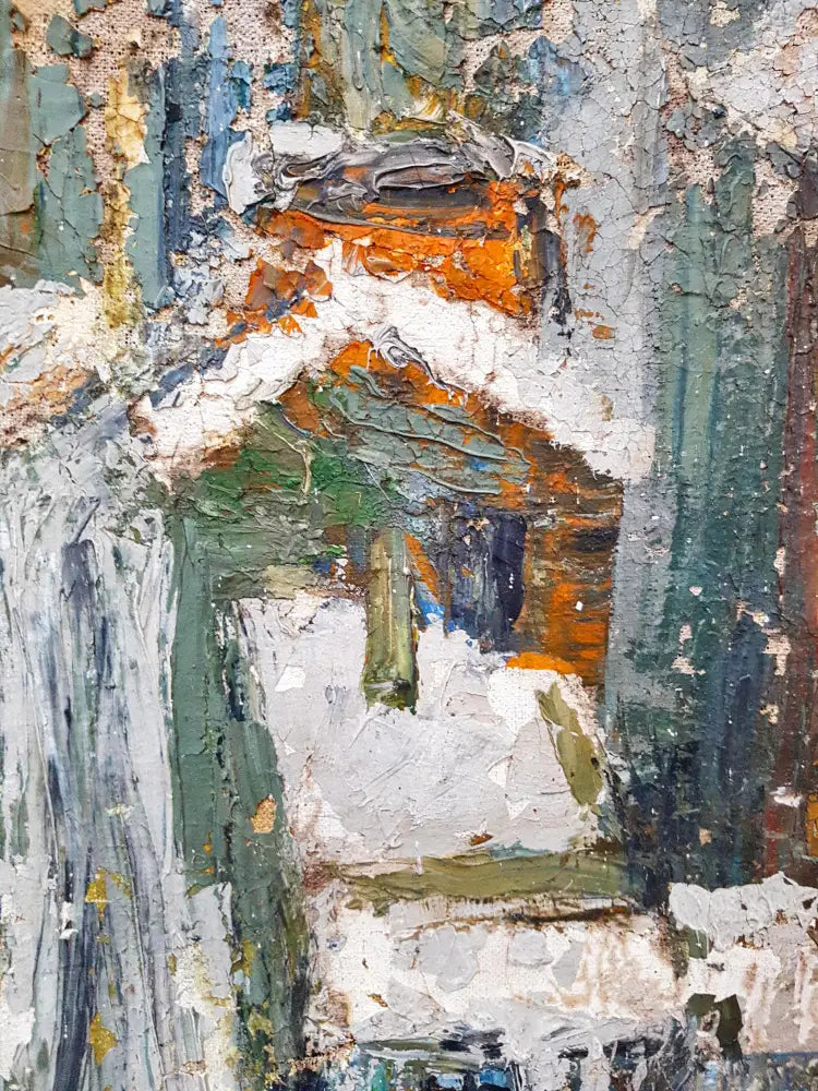 Експресивен пейзаж с къща, масло от неизвестен автор (1077) - Картина