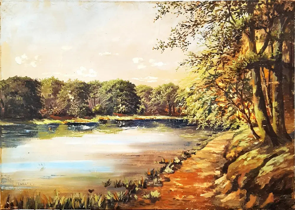 Есенен пейзаж с езеро- масло от неизвестен автор (1196) - Картина