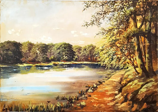 Есенен пейзаж с езеро- масло от неизвестен автор (1196) - Картина