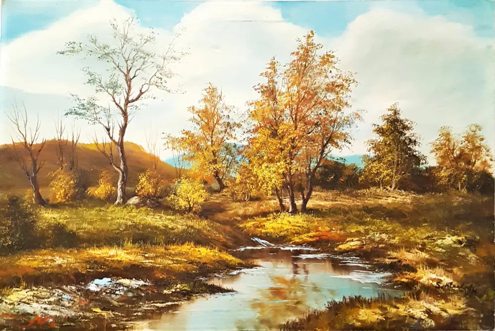 Есенен пейзаж с река- масло от S. Marlo (1122) - Картина