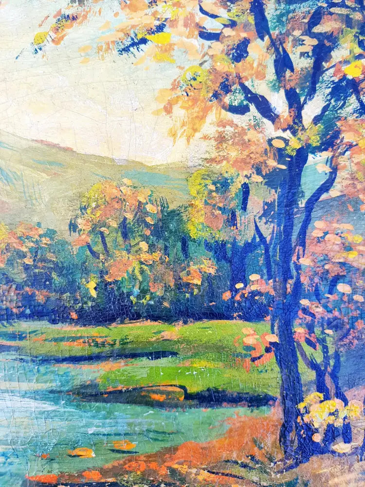 Есенен пейзаж с река- масло от неизвестен автор (1113) - Картина