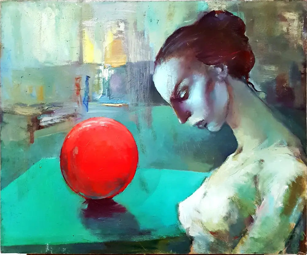 Гимнастички и топка, масло от неизвестен автор, 1984 година (1177) - Картина