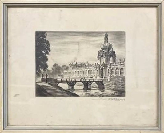 Картина графика върху картон с рамка и стъкло - antique