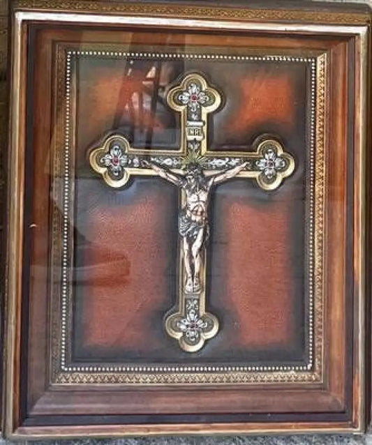 Картина кръст кожа в рамка - antique