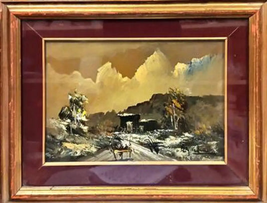 Картина масло върху дъска с рамка и стъкло - antique