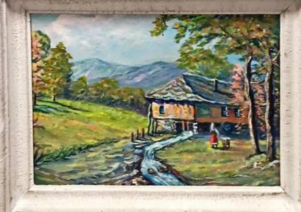 Картина масло върху фазер с рамка-Попови - antique