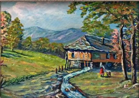 Картина масло върху фазер с рамка-Попови - antique