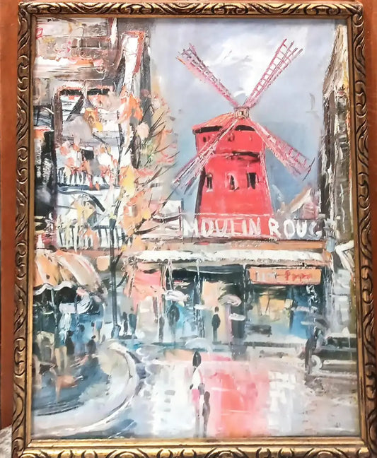 Картина масло върху картон с рамка и стъкло - antique