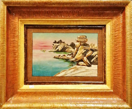 Картина върху фазер с рамка масло и апликация дърво - antique