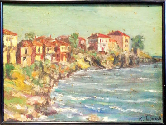 Картина върху фазер с рамка масло-Табаков - antique