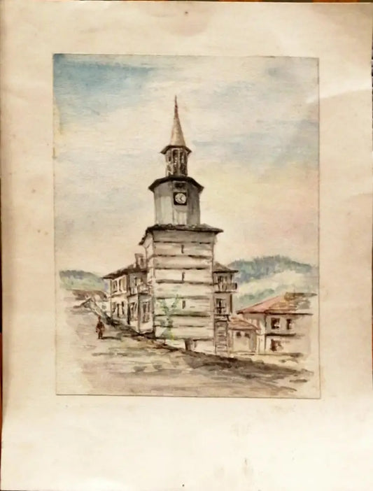 Картина върху картон без рамка акварел - antique
