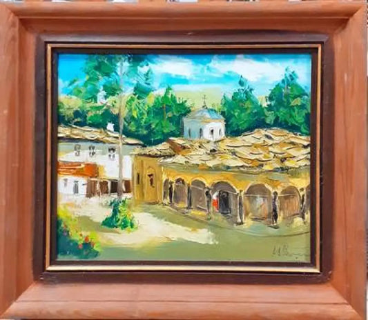Картина върху платно масло - ’Троянски манастир’ Иван С. Ангелов - antique
