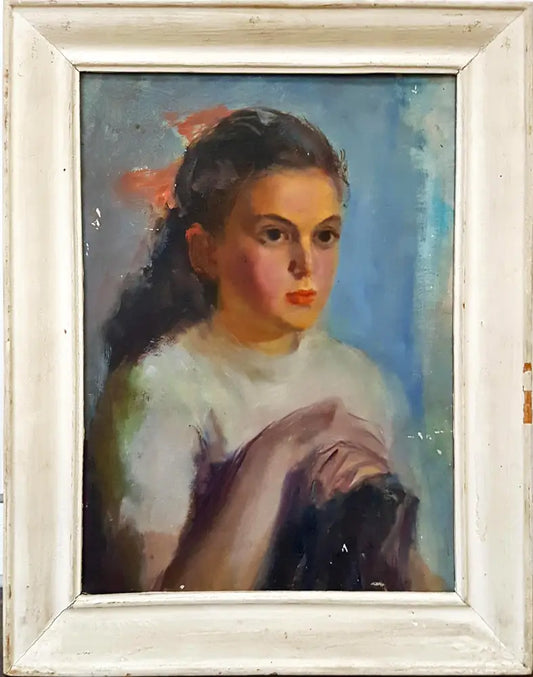 Класически академичен портрет на момиче- масло от неизвестен автор (1085) - Картина