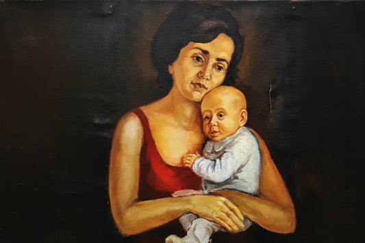 Портрет майка с дете, К. Петров — детайл дупка