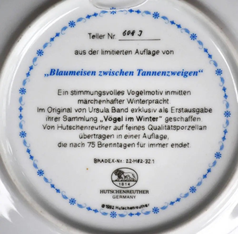 Колекционна чиния ’Vogel im Winter’ - ’Hutschenreuther’ - antique
