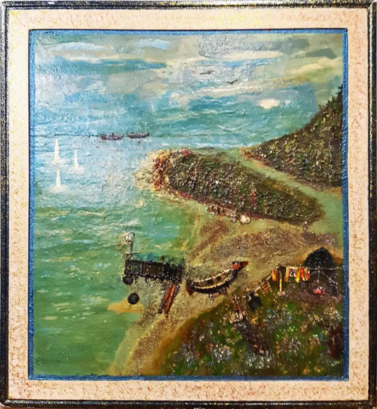 Морски пейзаж, смесена колажна техника от неизвестен автор (1190) - Картина