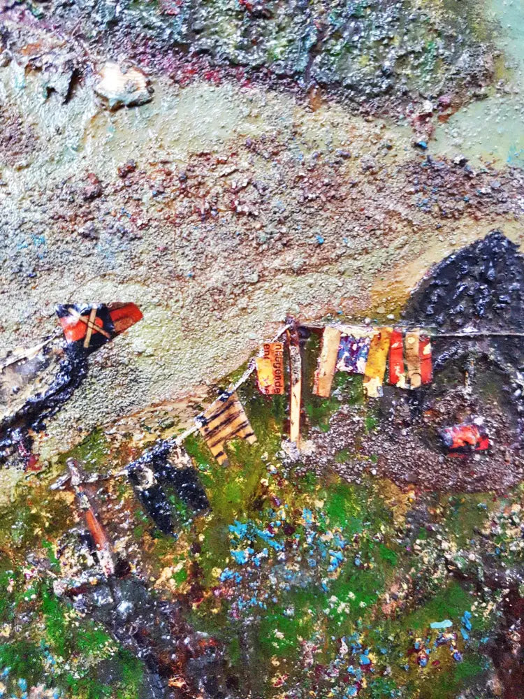 Морски пейзаж, смесена колажна техника от неизвестен автор (1190) - Картина