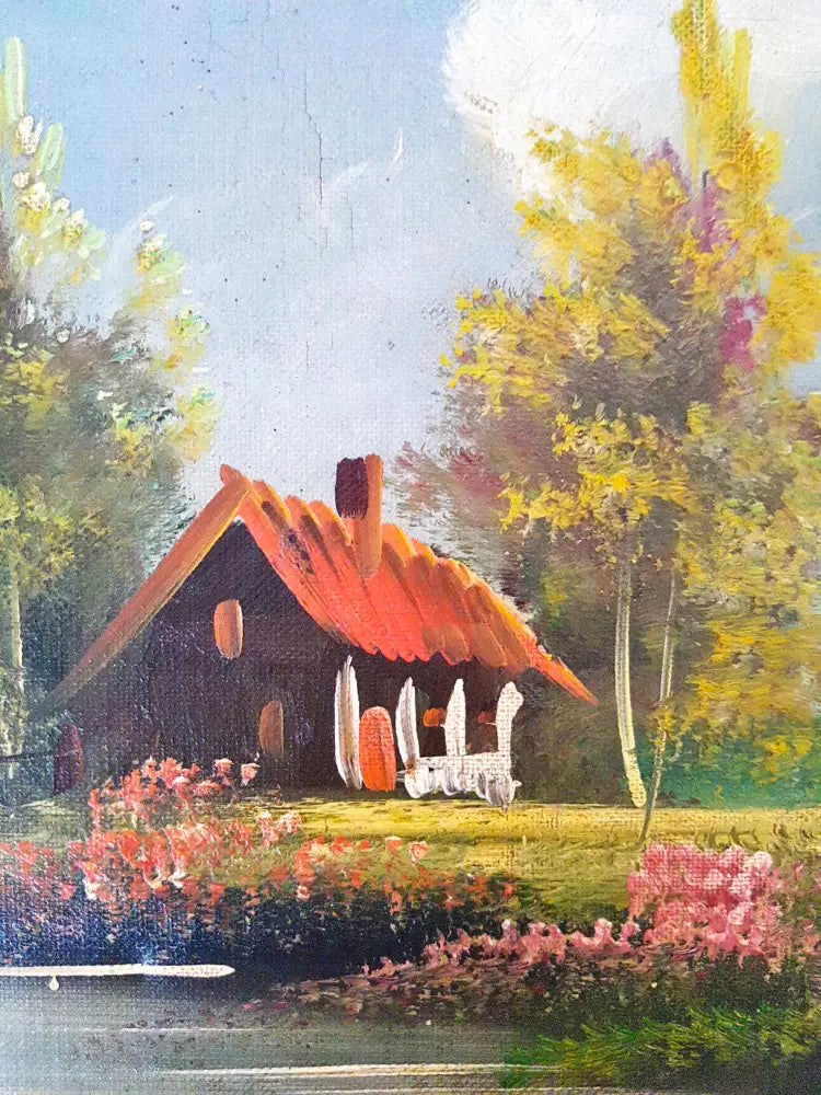 Пасторален пейзаж с къща и езеро- масло от Neij T. (1089) - Картина