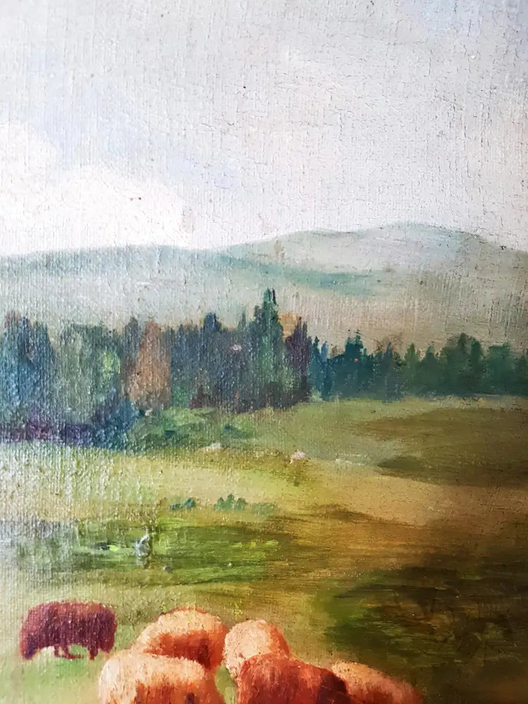 Пасторален пейзаж с овчарче- масло от Белчева (1167) - Картина